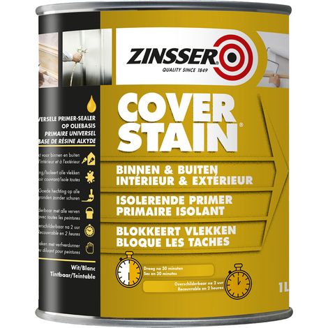 Zinsser Cover Stain Primer blanc 1 L – Sous-couche isolante anti-taches à base de solvant pour bois, métal et murs (1/2)