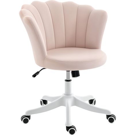 Chaise bureau - HOMCOM - dossier en pétale, hauteur réglable et assise rembourré - tissu en velours - 69 x 64 x 80-90 cm - rose (1/3)