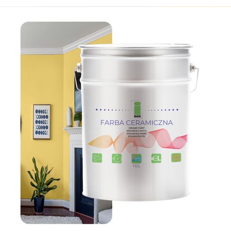 Peinture céramique pour murs, lavable, jaune clair, 10 L, résistante aux taches (1/5)