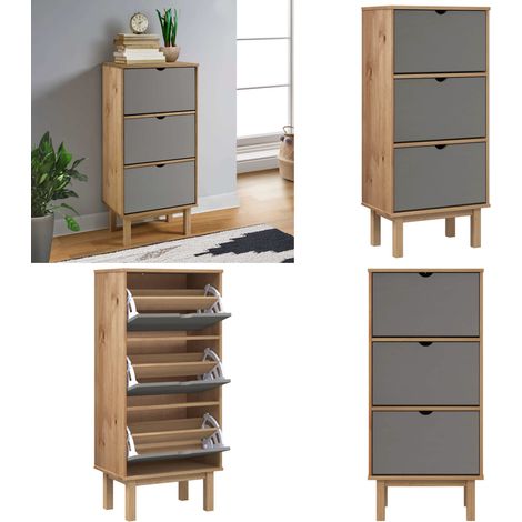 Schuhschrank OTTA mit 3 Schubladen Braun&Grau Massivholz Kiefer - Holz Schrank - Schuhschrank - Garderobe - Einbauschrank - Kiefernholzmöbel - Home & Living (1/5)