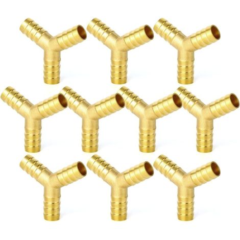 8-teiliges 6-mm-Schlauchanschluss-Set aus Messing, 90°-Winkelstück, Y-förmiger Luftanschluss, T-Stück für Kraftstoff/Luft/Wasser/Öl/Gas/WOG-Schlauch