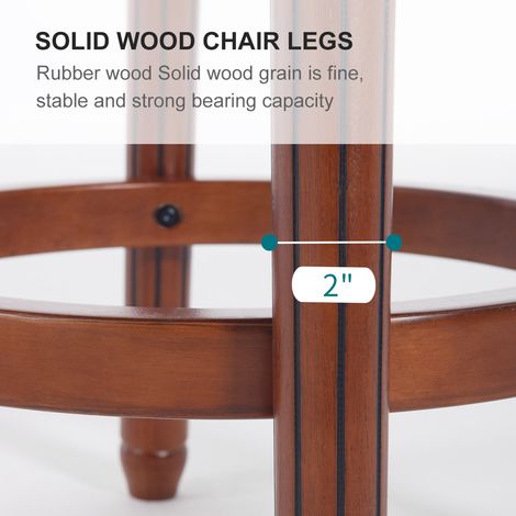 Tabourets de bar pivotants 360° en cuir véritable et bois, dossier inclus, assise en cuir de vachette, hauteur comptoir, parfaits pour cuisine, salle à manger et espace bar. (1/5)