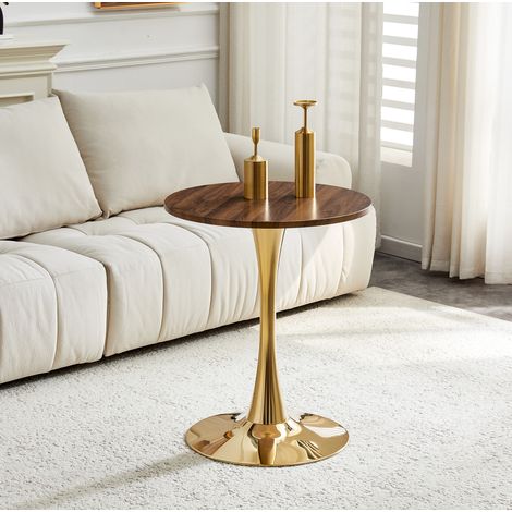 MEUBLIV Tavolo rotondo 60 cm in MDF noce e oro – base centrale, 120 kg (1/5)