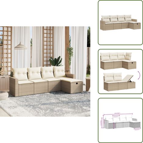 The Living Store 5-tlg. Garten-Sofagarnitur mit Kissen Beige Poly Rattan - Gartensessel (1/5)