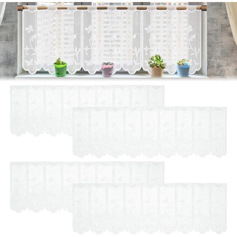 Set di 4 tende da caffè 130 x 45 cm, tende corte semitrasparenti in tessuto di pizzo per cucina, soggiorno, camera da letto, compatibili con bastoni per tende da 2,5 cm, stile vintage (1/5)