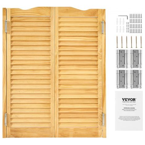 Puertas Batientes para Cafetería, Puerta Interior de Doble Acción con Arco Superior de Madera de Pino 805 x 28 x 1060 mm con Bisagras y Herrajes para Pasillo, Cocina, Bar, Color Madera (1/5)