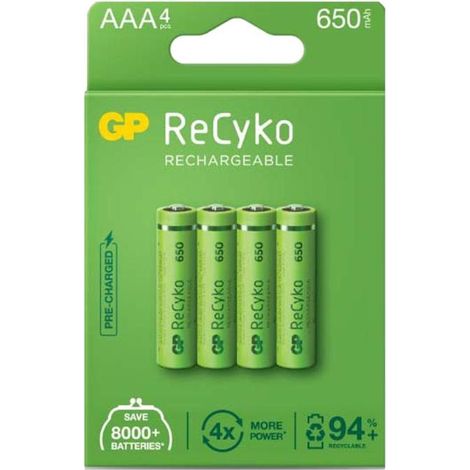 GP pilas recargables recyko r03 650aaa , Pilas recargables Eko Power AAA 650 mAh NiMH 065AAAHCF/CB4. Las baterías recargables GP ReCyko + son todas redondas, potentes y adecuadas p (1/2)