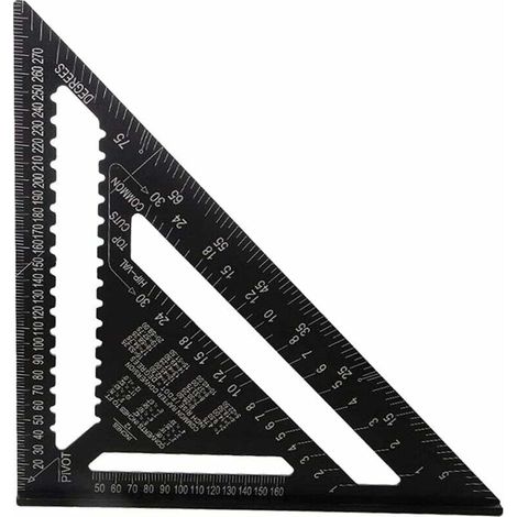 30cm Rapporteur Triangle Alliage d'Aluminium équerre Charpentier Triangle Metrique Professionnel Menuiserie Règle d'Angle Règle Triangulaire avec Rapporteur Outil de Mesure Noir