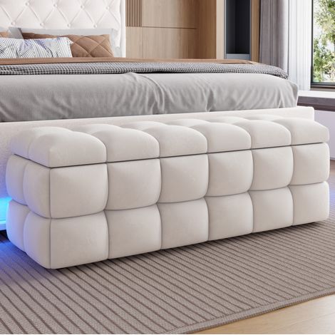 MODFU – Banco de almacenamiento acolchado con arcón abatible y asiento auxiliar, espuma para dormitorio o salón – Beige (1/5)