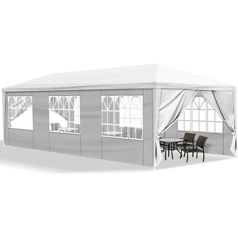 Pavillon 3x9m wasserdicht mit UV-Schutz und Fenstern, weiß (1/5)