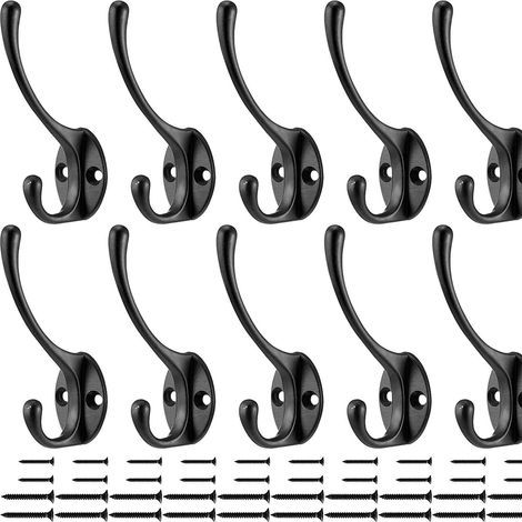 Wandhaken, 10er-Set, robuste Metallhaken, geeignet für Wohnzimmer, Badezimmer, Küche, Schlafzimmer, zum Aufhängen von Handtüchern, Hüten, Schlüsseln, Kleidung, Taschen usw. (schwarz)