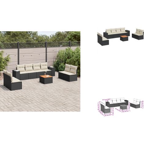 9-tlg. Garten-Sofagarnitur mit Kissen Schwarz Poly Rattan - Gartenmöbel - Outdoor Möbel - Rattan Gartenset - Lounge Set - Esstisch (1/3)
