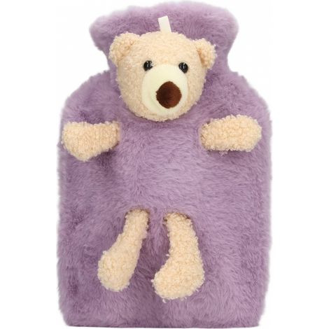Bouillotte violette de 1000 ml avec housse en peluche adorable en forme d'ourson - Multifonctionnelle pour la maison et le bureau, en caoutchouc étanche, idéale pour la chaleur et le soulagement de la (1/5)