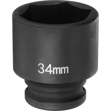 Douille à Choc 6 Points 34mm Douille Métrique 1/2" Entraînement Carré 2" (50mm) Long Douilles Hexagonales pour Écrous d'Axe de Broche en Acier Cr-Mo Phosphaté, Noir (1/5)