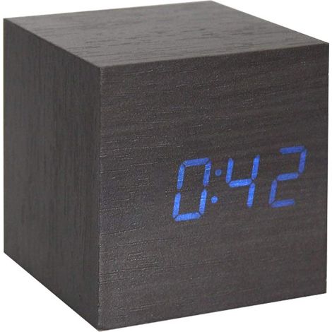 Réveil en Bois - Mini-Horloge Digitale LED avec Affichage De L'heure De La Température, Luminosité sur 3 Niveaux Et Contrôle Vocal Idéal pour Les Voyages à Domicile - AC10BlackBlue (1/5)
