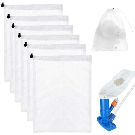 Lot de 6 sacs en maille filet pour piscine - Sacs filtrants pour piscine - Sacs en filet avec cordon de serrage - Sacs d'aspirateur de piscine - Sacs microfiltrants en maille fine pour attraper les (1/4)