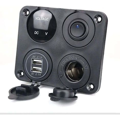 4 in 1 Car Charger Switch Panel, Dual USB Charger Function + LED Voltmeter + ON/OFF Rocker Switch + Cigarette Socket for Marine Boat (1/4)