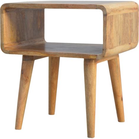 Table de chevet ouverte courbée en bois massif, niche ouverte, marron (1/5)