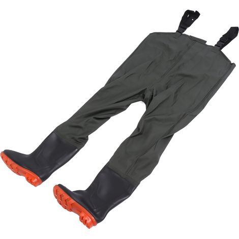Cuissardes PVC imperméables homme bottes intégrées pêche étang travaux aquatiques vert taille 43 (1/5)