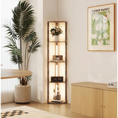 LED-Stehlampe mit Regalen, dimmbar 3000K, 41 x 29,5 x 163,5 cm, rustikales Braun (1/5)
