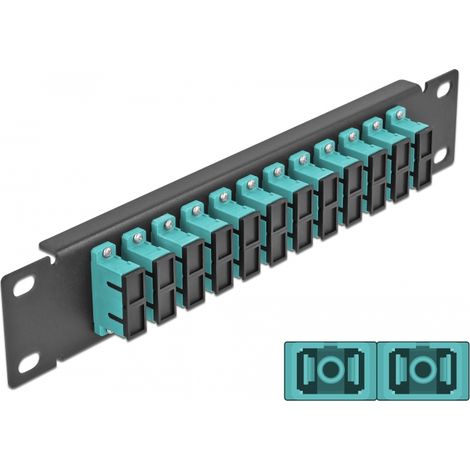 Delock Panel de conexiÃ³n de fibra Ã³ptica de 10 de 12 puertos SC Duplex aguamarina 1U negro
