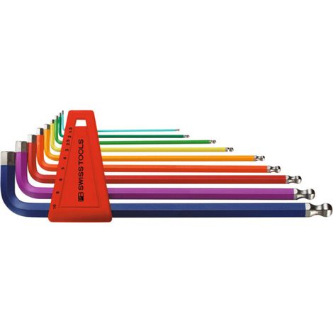 PB Swiss Tools Jeu de clés mâles coudées 6 pans, longues revêtement par poudre, Nombre de tournevis: 9