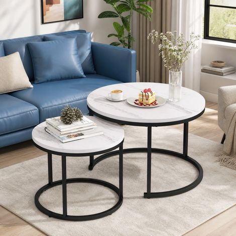 Set di 2 tavolini da salotto impilabili FloraGrace, MDF bianco, 71 cm (1/5)