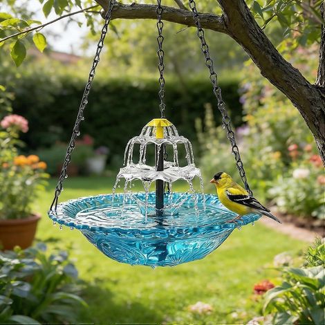 Bain d'oiseaux suspendu fontaine solaire cascade distributeur eau décoration extérieure bassin douche colibris (1/5)