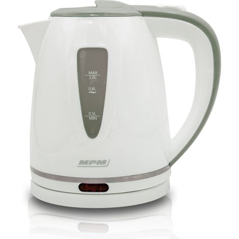 MPM MCZ-64 Hervidor Agua Eléctrico, 1 L, sin BPA, Resistencia Oculta, Inalámbrico, Apagado Automático 1200W Blanco