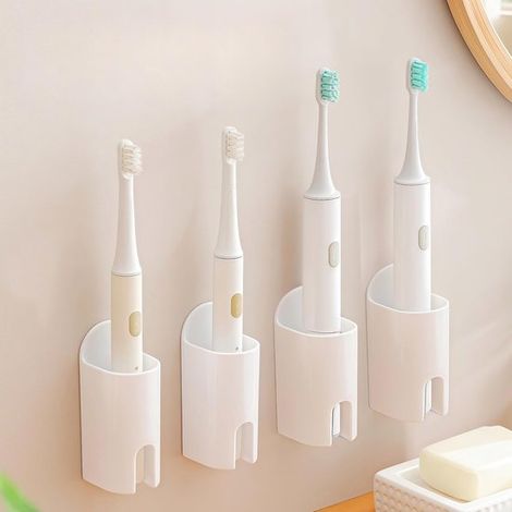 Soporte para cepillo de dientes eléctrico para baño, Soporte para cepillo de dientes eléctrico, Soporte autoadhesivo colgante, 4 piezas, blanco (1/5)