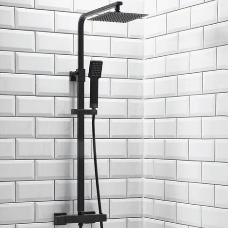 Orbit Lunar Square Shower Riser Kit with Single Function Handset and Fixed Head - Black (1/4)