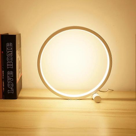 Lampe de chevet ronde LED en acrylique pour chambre à coucher, lampe de bureau pour salon, lampe de chevet ronde à intensité variable noire et blanche (1/5)