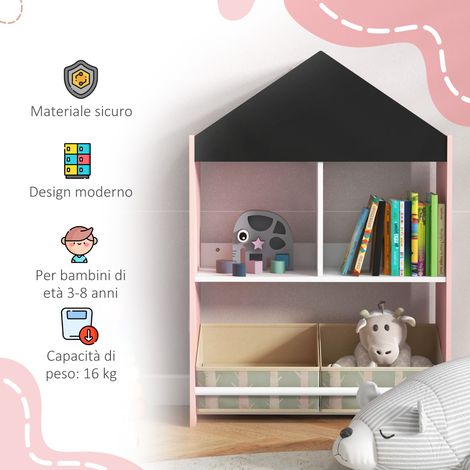 Étagère rose pour jouets enfant, avec tiroirs amovibles et étagères de rangement (1/5)
