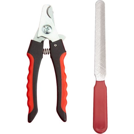 Petit coupe-ongles (12 cm) : Coupe-ongles classique adapté aux animaux de compagnie — Avec capuchon de sécurité et lime à ongles intégrée — Rouge — Lot de 2 (1/5)