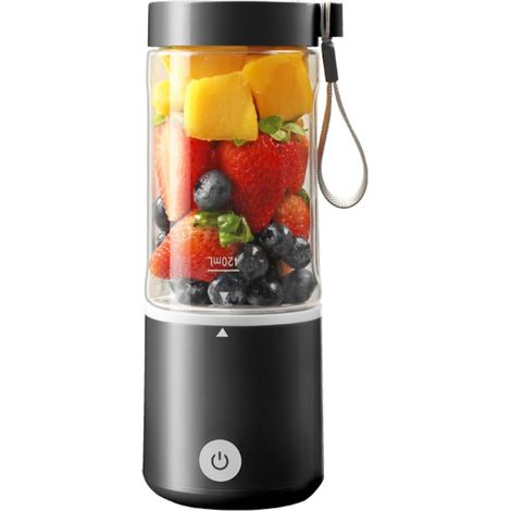 Mini blender électrique, Easy Mix, 80 W, 20 000 tr/min, portable, multifonctionnel, autonettoyant, longue autonomie, capacité 420 ml, 6 lames 3D, batterie 4 000 mAh, noir (1/5)