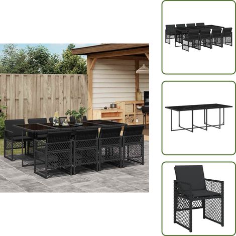 vidaXL 9-tlg. Garten-Essgruppe mit Kissen Schwarz Poly Rattan (1/5)