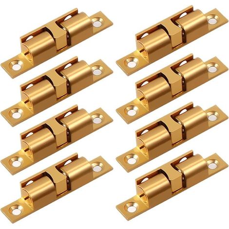 Lot de 8 verrous de porte à double bille, perles de fermeture pour portes de placard et d'armoire, perles de contact à ressort pour portes (doré, 60 mm)