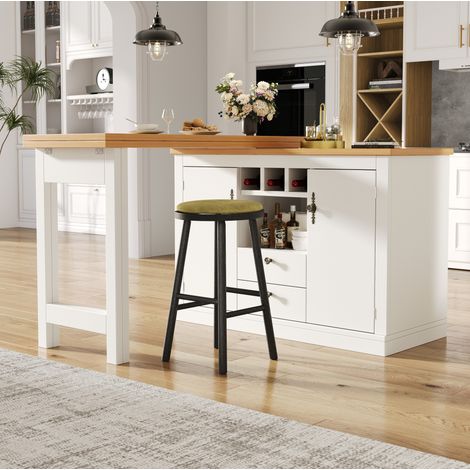 Table de bar extensible pivotante 120-180x40x76 cm avec rangement, naturel et blanc (1/5)