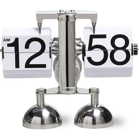 Rétro Horloge À Bascule Réveil Numérique Horloge De Table À Petite Échelle en Acier Inoxydable À Bascule Engrenage Interne pour Bureau À Domicile (1/5)