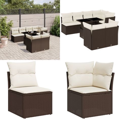 8-tlg. Garten-Sofagarnitur mit Kissen Braun Poly Rattan - Gartensorte - Gartenmöbelset - PE-Rattan Möbel - Outdoor Sofa - Lounge Set - Home & Living