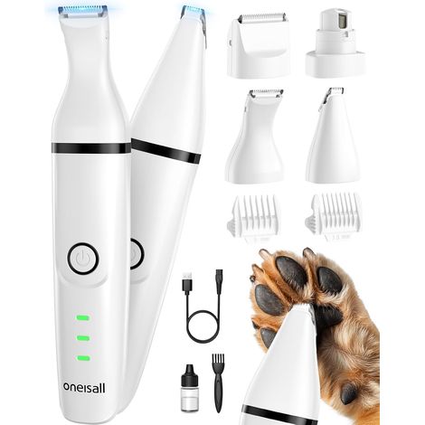 Dog Clippers Set, Silent Dog Clipper, Wireless Pet Grooming with 4 Multifunctional Cutting Heads for Cats and Dogs (White) (1/5)