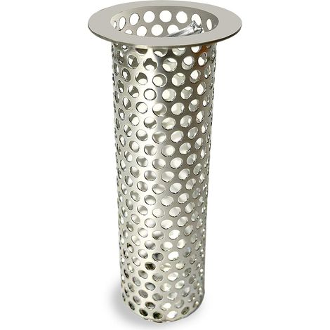 Crépine de siphon de sol commerciale, 15 cm de hauteur, 5 cm de diamètre, avec poignée de transport. Filtre en acier inoxydable 316 pour siphon de sol destiné aux cuisines d'usines et aux hôpitaux. (1/5)