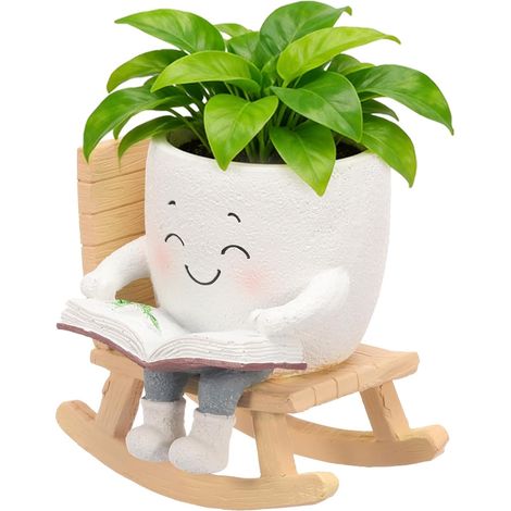 Pot de Fleurs, Joli Pot de Fleurs avec Visage Souriant, Petit Pot de Fleurs en Résine avec Trou de Drainage, Pot de Fleurs pour Plantes Succulentes, pour Jardin, Balcon (1/5)