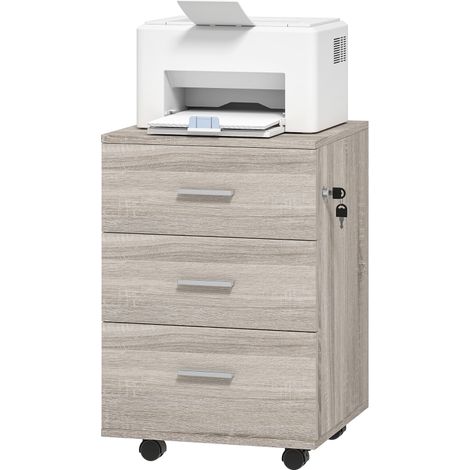 Cajonera de Escritorio con 3 Cajones Ruedas Cerradura 2 Llaves Archivador Móvil para Estudio Salón 40x40x61,5 cm Gris (1/5)