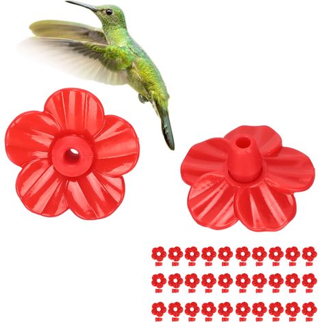 30 Pièces Fleurs pour Nectar Multicolores - Accessoires Uniques et Amovibles pour Mangeoire à Colibris Rouge