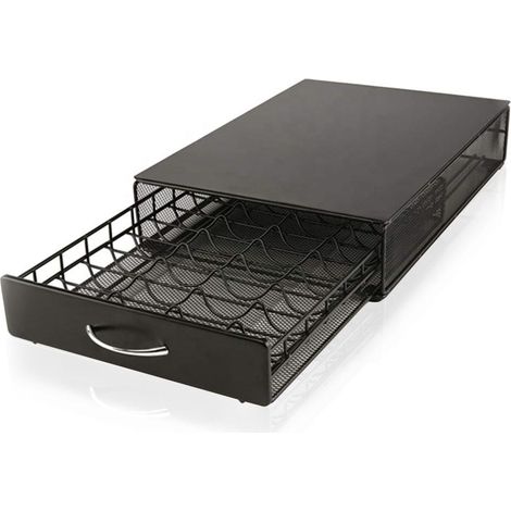 Boîte de rangement pour capsules de café Vertuoline, 40 pièces, en fer, poignée noire, compatible Nespresso Vertuoline (capacité de 40 capsules), poignée argentée (1/5)