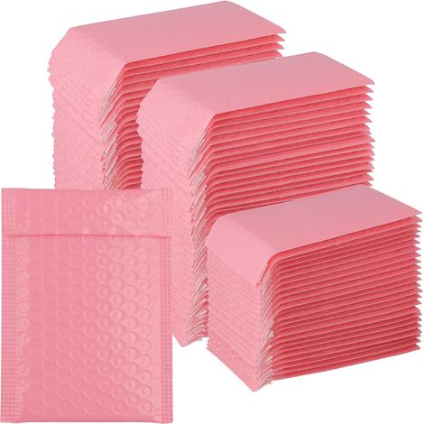 Lot de 50 enveloppes à bulles - Rose - 11 x 15 cm - Autocollantes - En polyéthylène - Enveloppes rembourrées imperméables pour expédition (1/5)