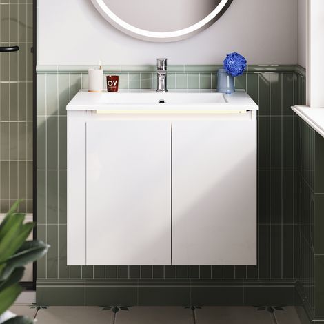 SONNI Badezimmerschrank weiß, mit Unterwaschbecken und berührungsgesteuerter LED-Beleuchtung, 600 × 500 × 500 mm (ohne Waschbecken) (1/5)