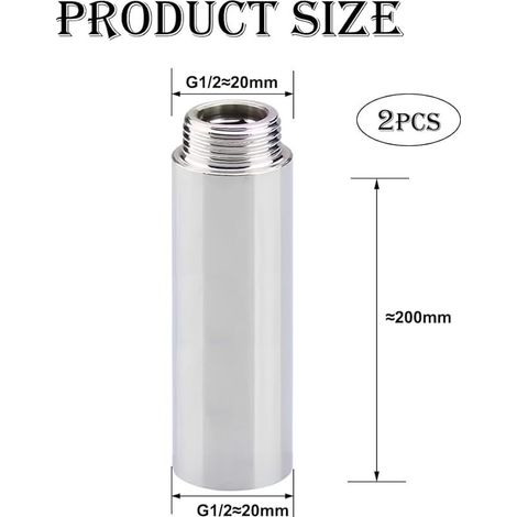Set mit 2 Wasserhahnverlängerungen 1/2" x 200 mm, 1/2" IG x 1/2" AG G1/2", Gewindeverlängerung DN15, Duschkopfverlängerung, Eckventile (1/5)