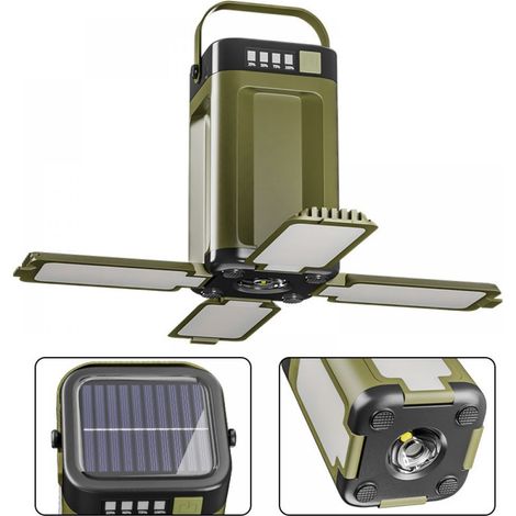 Solar Camping Lamp Rechargeable Multifunctional 4 Wings Foldable LED Camping Lantern Outdoor with 7 Light Modes, 2000 mAh Battery, IPX4 Waterproof Portable Tent Lamp for Camp, Hiking, Emergency (1/5)